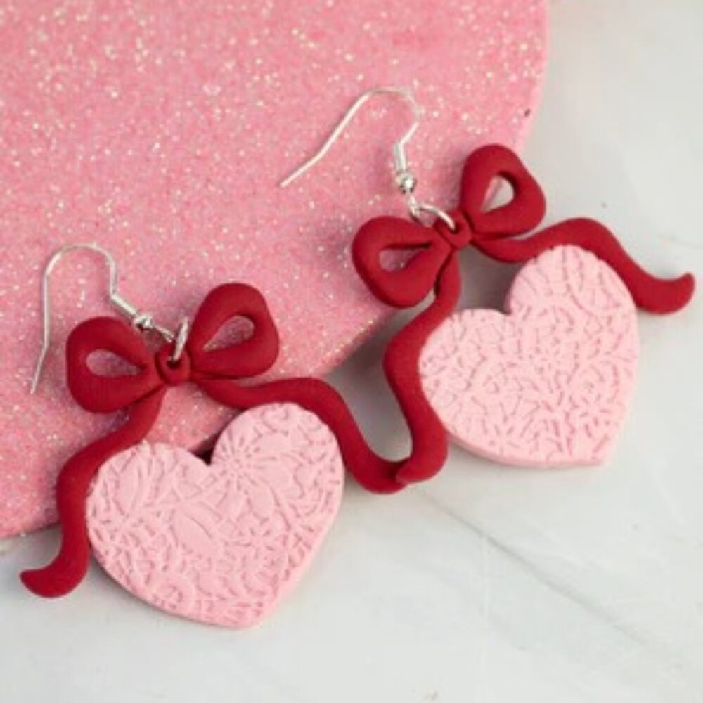 Valentine Heart Bow Dangle Earrings
